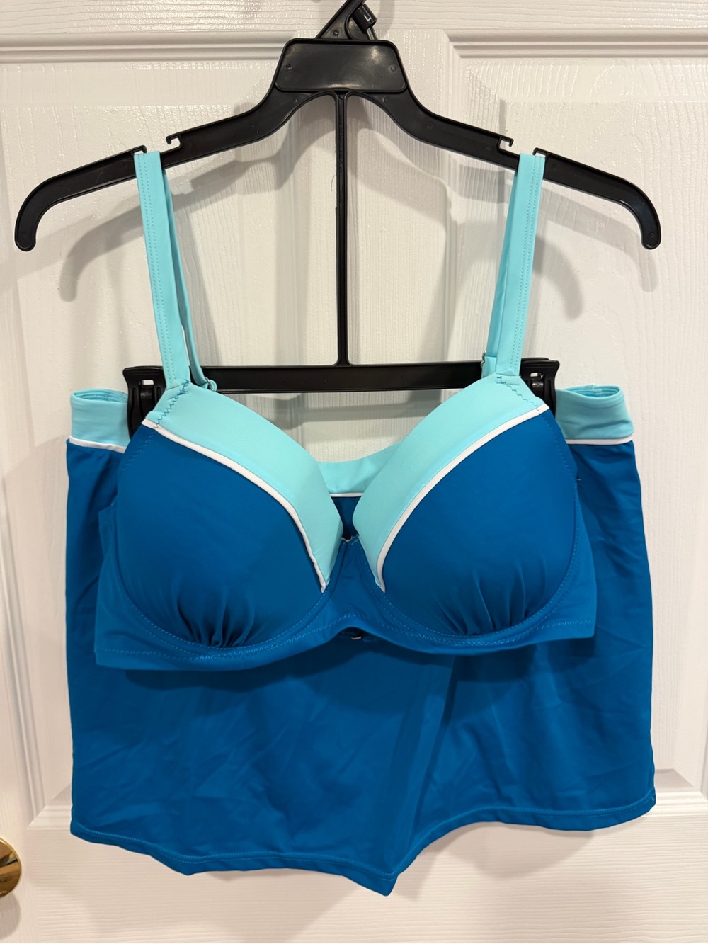 Women’s Two-Tone Blue Tankini Set — Supportive Swim Top & Skirted Bottom